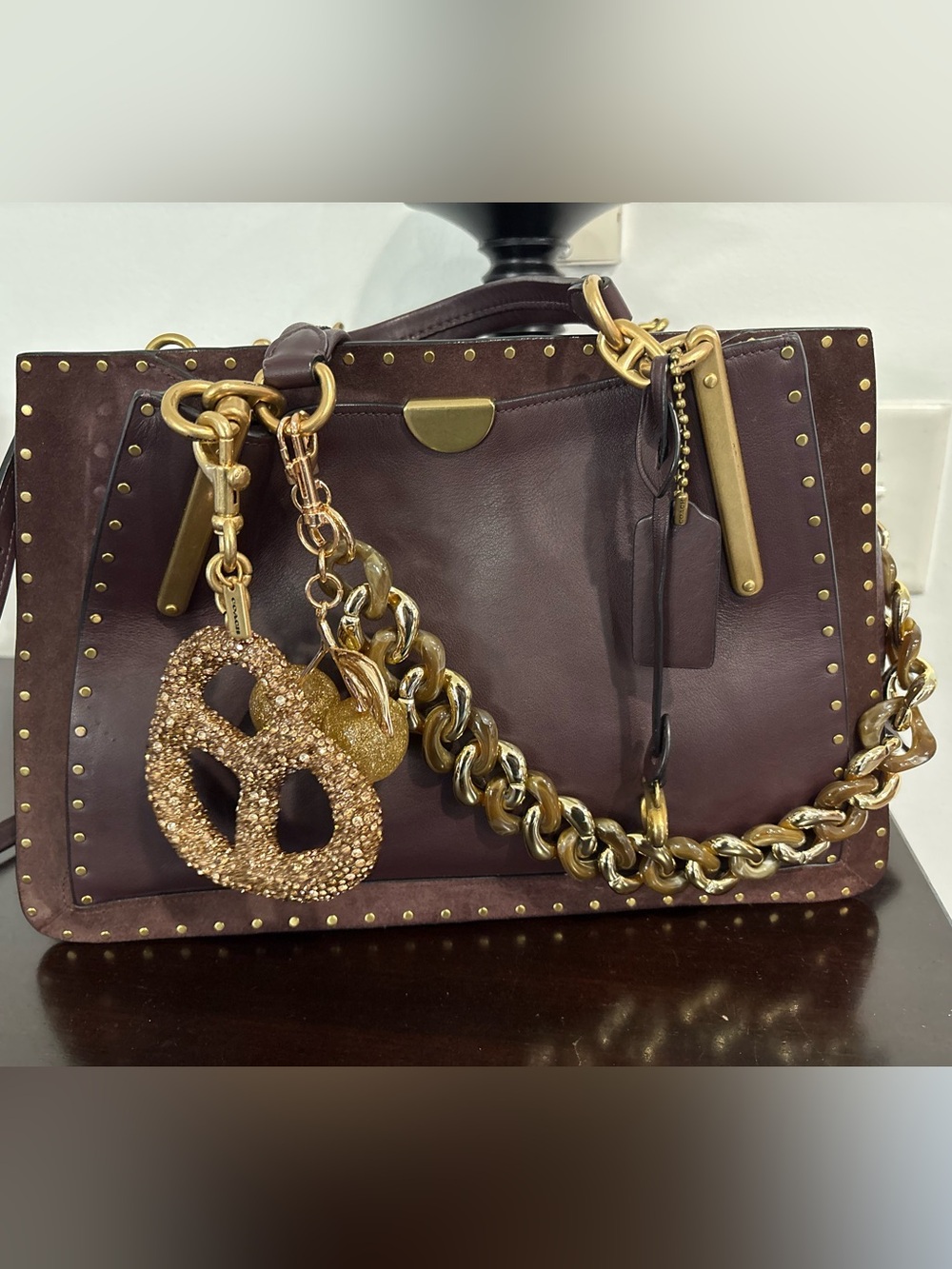 Coach Dreamer 36 with Border Rivets Oxblood Leather Satchel (charms not include)